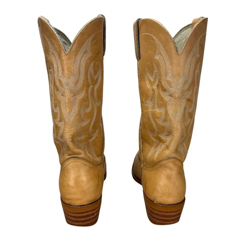 Durango Vintage Cowboy Boots Mens 9.5 D Tan Leather Western Coastal Cowboy Boho